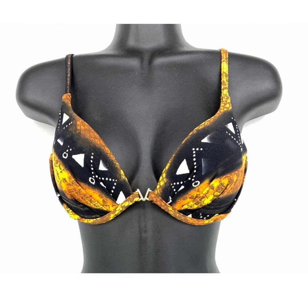 VENUS Black and Yellow Patterned Push-Up Bikini Top